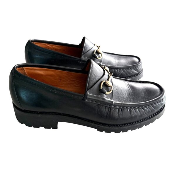 Vintage Gucci Leather Horsebit Loafers Shoes Men's Size 44 Black Slip on